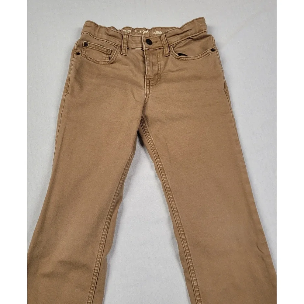 Cat & Jack Boys Beige Wild Cat Graphic Long Sleeve T-Shirt & Brown Jeans Sz M 8